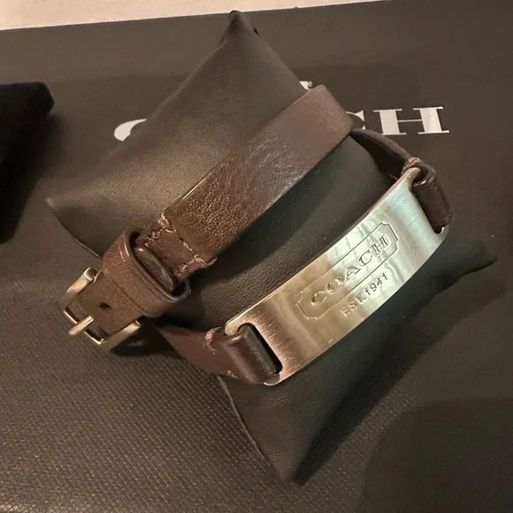 Coach Brown Leather wraparound Bracelet with Silver Plate - Picture 2 of 4